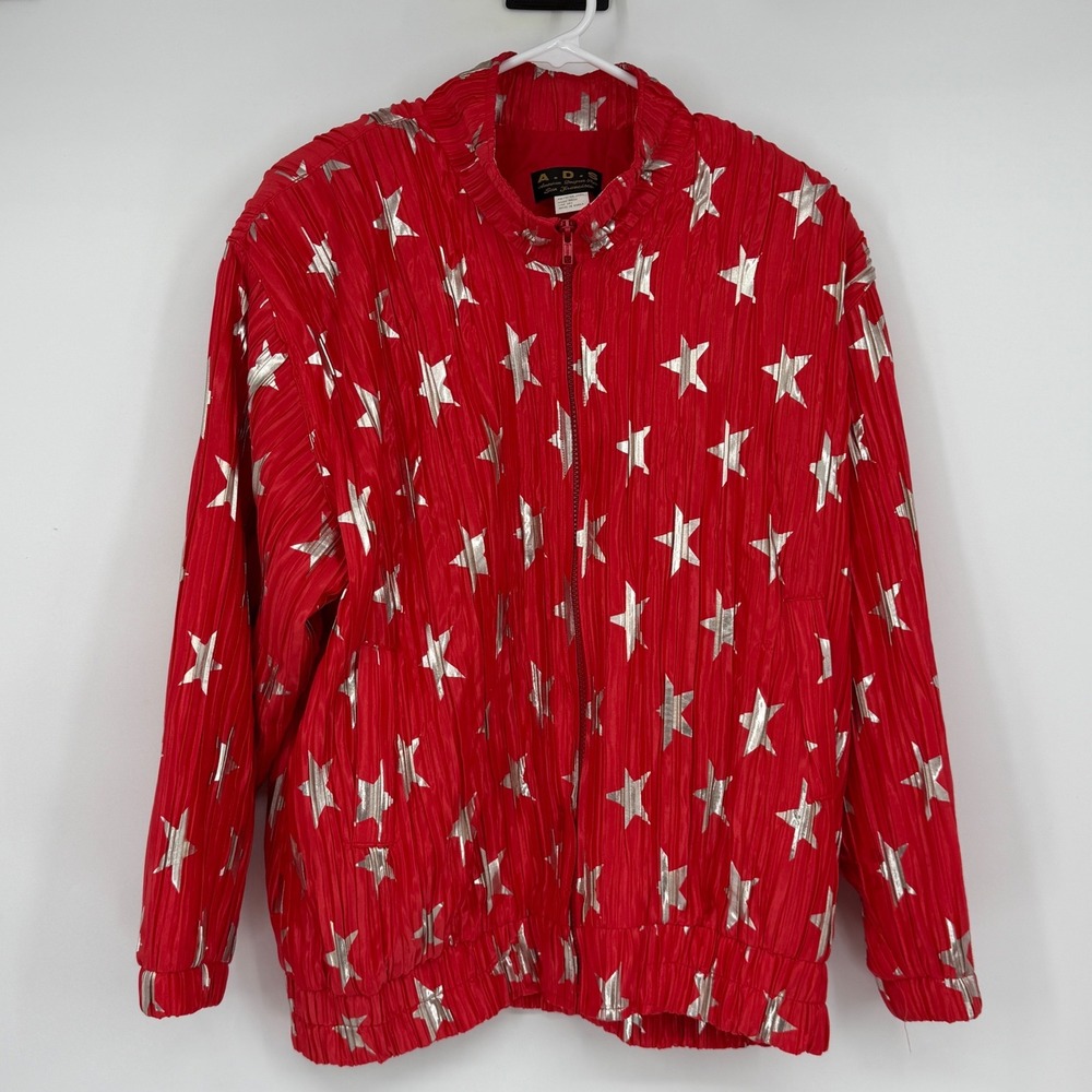 Vintage 80s ADS San Francisco Red Silver Star Pleated Bomber Jacket Korea